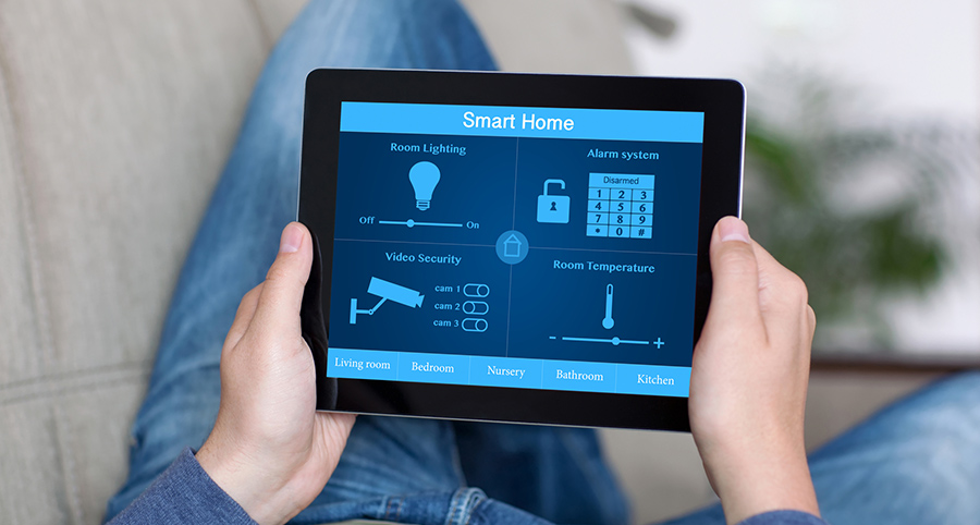 The ability to access and control security components from a mobile device is one of the top smart home trends in Long Beach. Close-up of smart home security app.